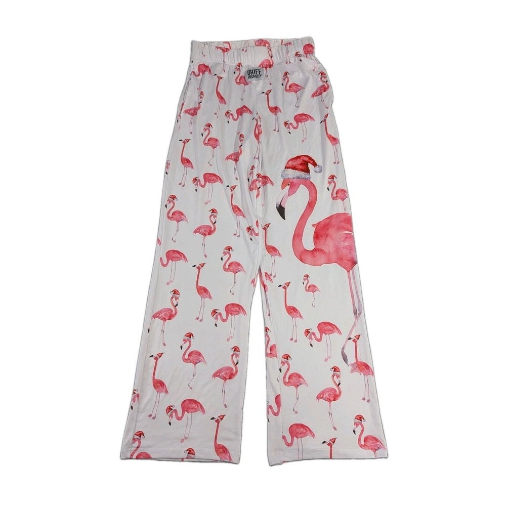 Brief Insanity Flamingo Santa Lounge Pants Womens S White Pajamas Christmas